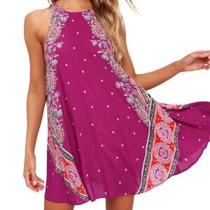 Free People Darjeeling Magenta Print Sleeveless Slip Dress